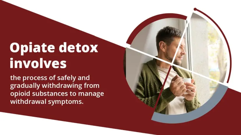 Man holding a mug and looking out a window. Opiate detox involves gradually withdrawing from opioids to manage withdrawal symptoms.