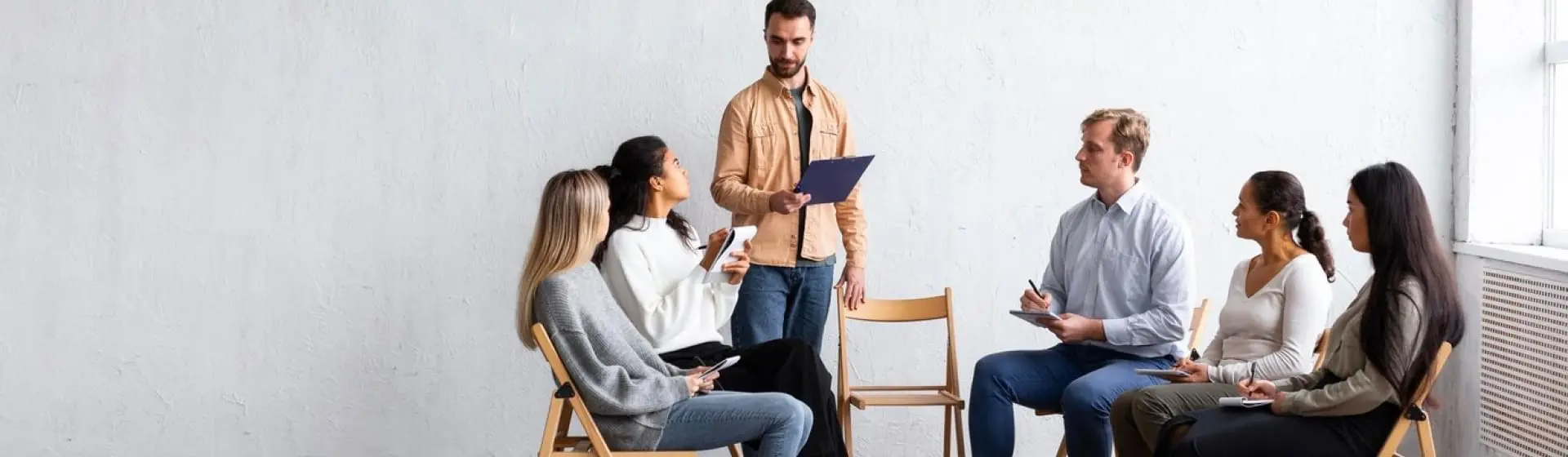 A group of people gathered for therapy.