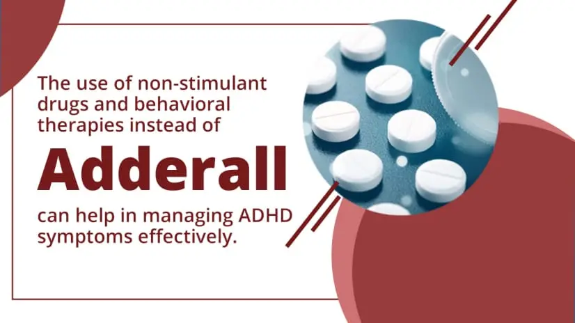 White pills in a row. The use of non-stimulant drugs and behavioral therapies instead of Adderall can help in managing ADHD symptoms.