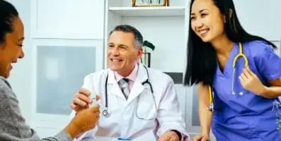 patient speaking with doctors.