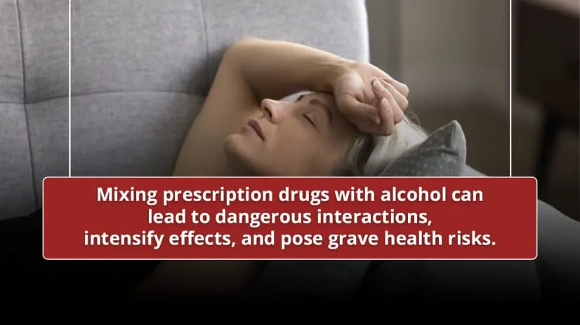 Woman on couch. Mixing prescription drugs with alcohol can lead to dangerous interactions, intensify effects, and pose grave health risks.