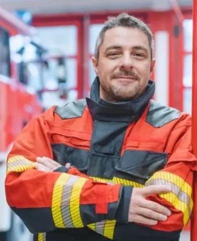 Firefighter smiling.