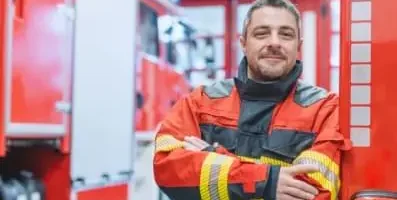 Firefighter smiling.