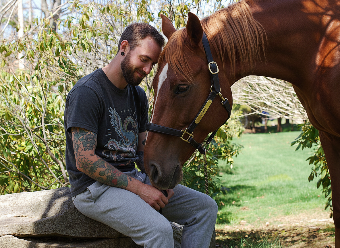 calm equine therapy moment with patient