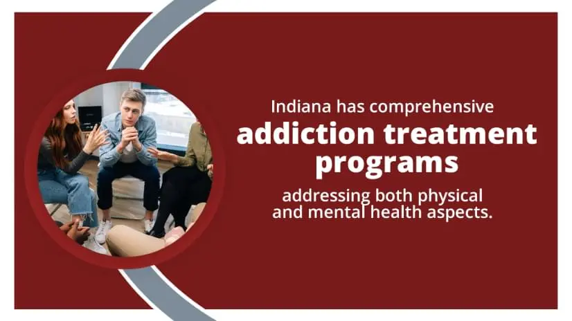 Woman speaking in support group. Indiana has comprehensive addiction treatment programs addressing both physical and mental health aspects.
