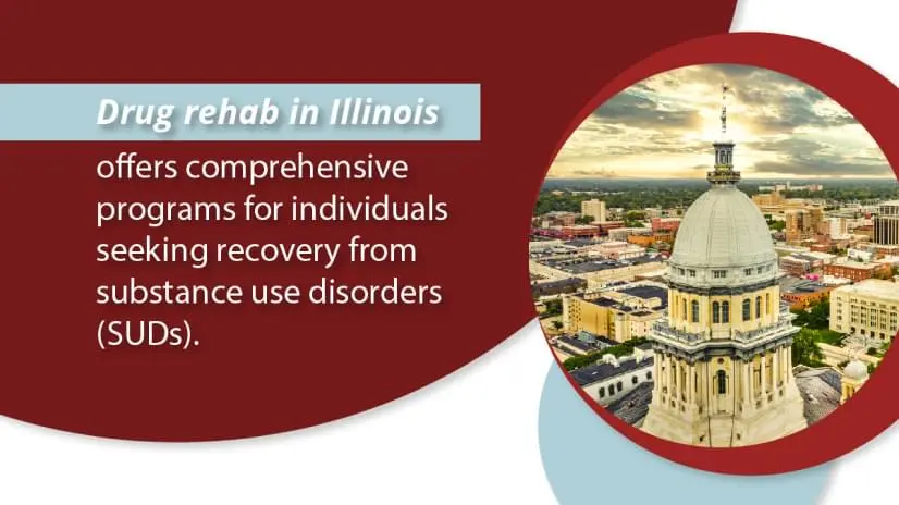 Image of Illinois State Capitol building. Drug rehab offers comprehensive programs for recovery from substance use disorders (SUDs).