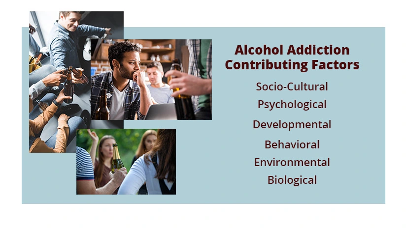 Alcohol addiction typically begins with initial experimentation or casual use, often influenced by social factors, stressors, or genetics.
