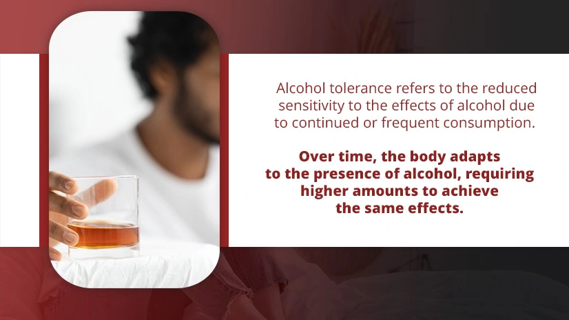 Alcohol tolerance refers to the reduced sensitivity to the effects of alcohol.