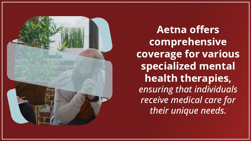 The Aetna logo features the text 'Does Aetna cover mental health therapy?' emphasizing insurance coverage for mental health services.