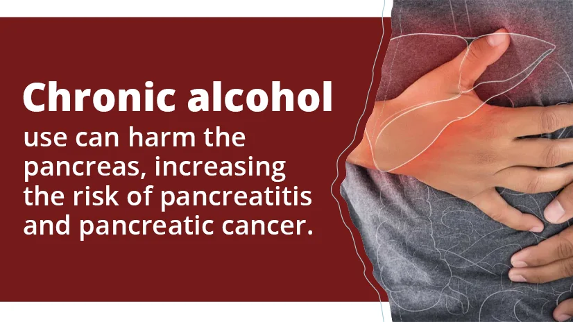 Illustration depicting the pancreas and a glass of alcohol