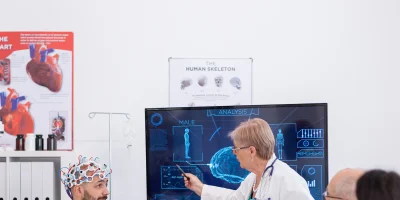 doctor presenting a study on a screen