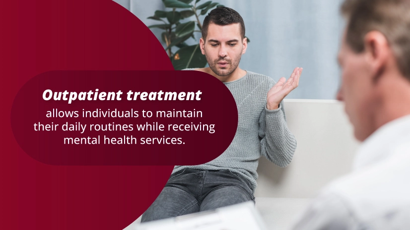 Illustration of a person in an outpatient therapy session with a mental health professional.