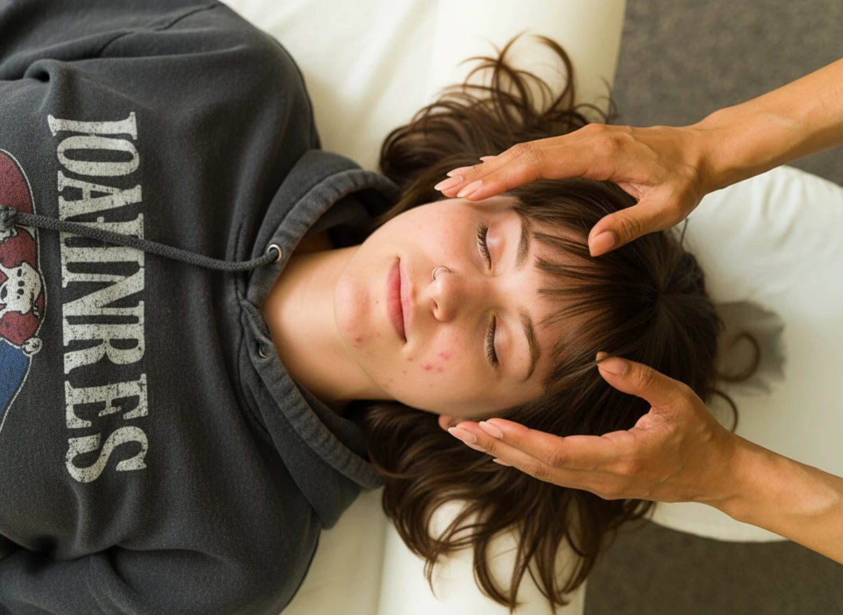 Reiki therapy session with patient fully relaxed
